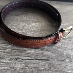 Classy brass and  Brown Leather upscale alligator print belt